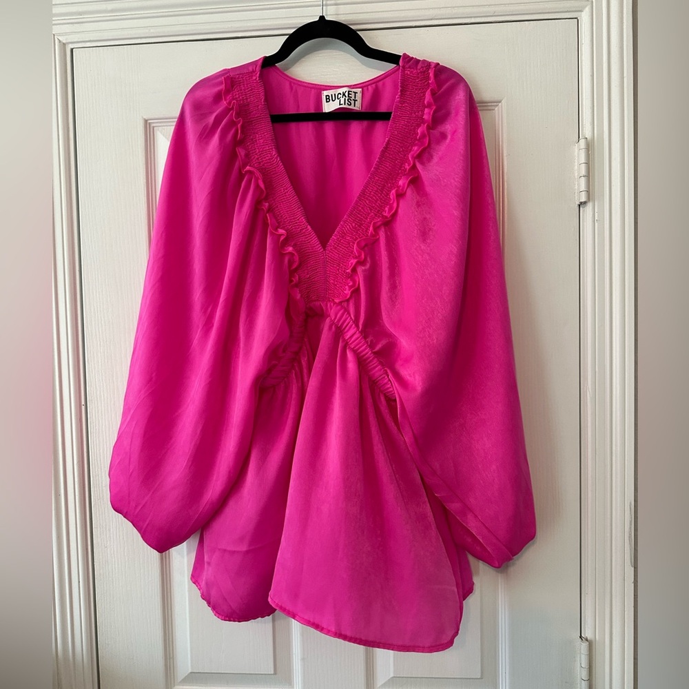 Hot pink silky long sleeve romper